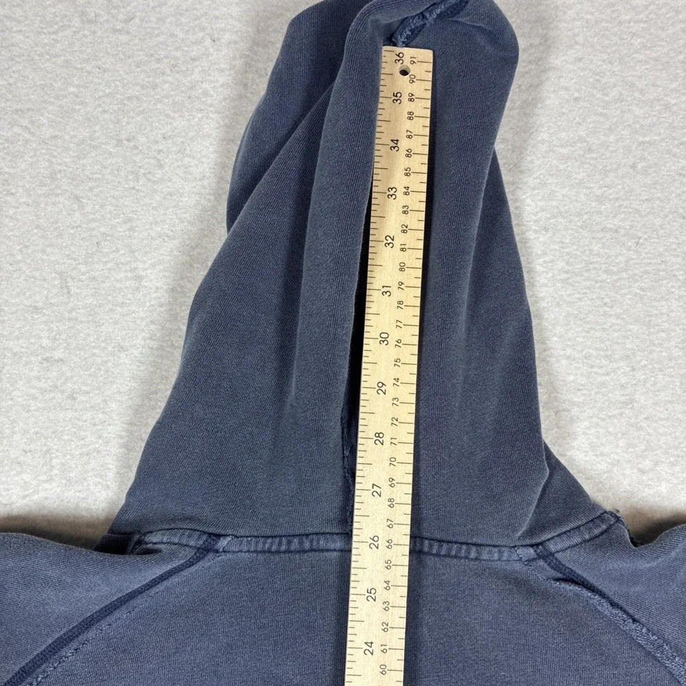 Rare The North Face Mens Blue Reverse Seam Raw Hem Pullover Hoodie Size Large